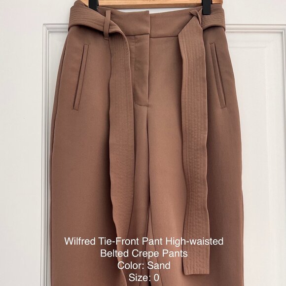 Wilfred Tie Front Pant High waisted Belted Crepe Pants - Picture 2 of 3